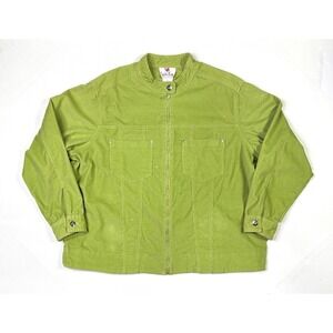 Quacker Factory Jacket Women's 1X Rhinestone Zip Front Green Denim